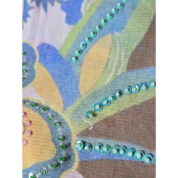 Womens Sequin Embellished Floral Mesh Top Size Medium Y2K Fairy Groovy Art Sheer - Picture 4 of 11